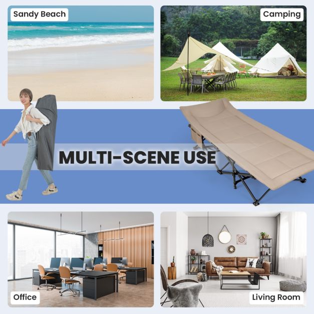 Coast Opvouwbaar Campingbed – Met Zijvak – Max. 200 kg – 190 x 68,5 x 38 cm – Kaki