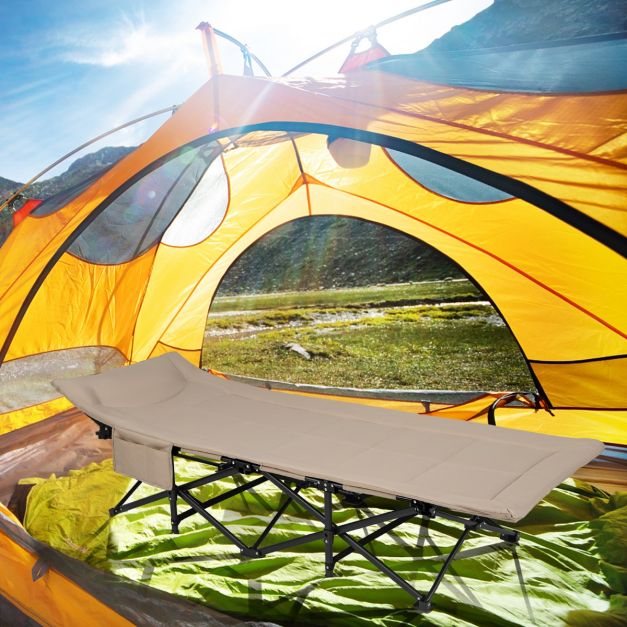 Coast Opvouwbaar Campingbed – Met Zijvak – Max. 200 kg – 190 x 68,5 x 38 cm – Kaki