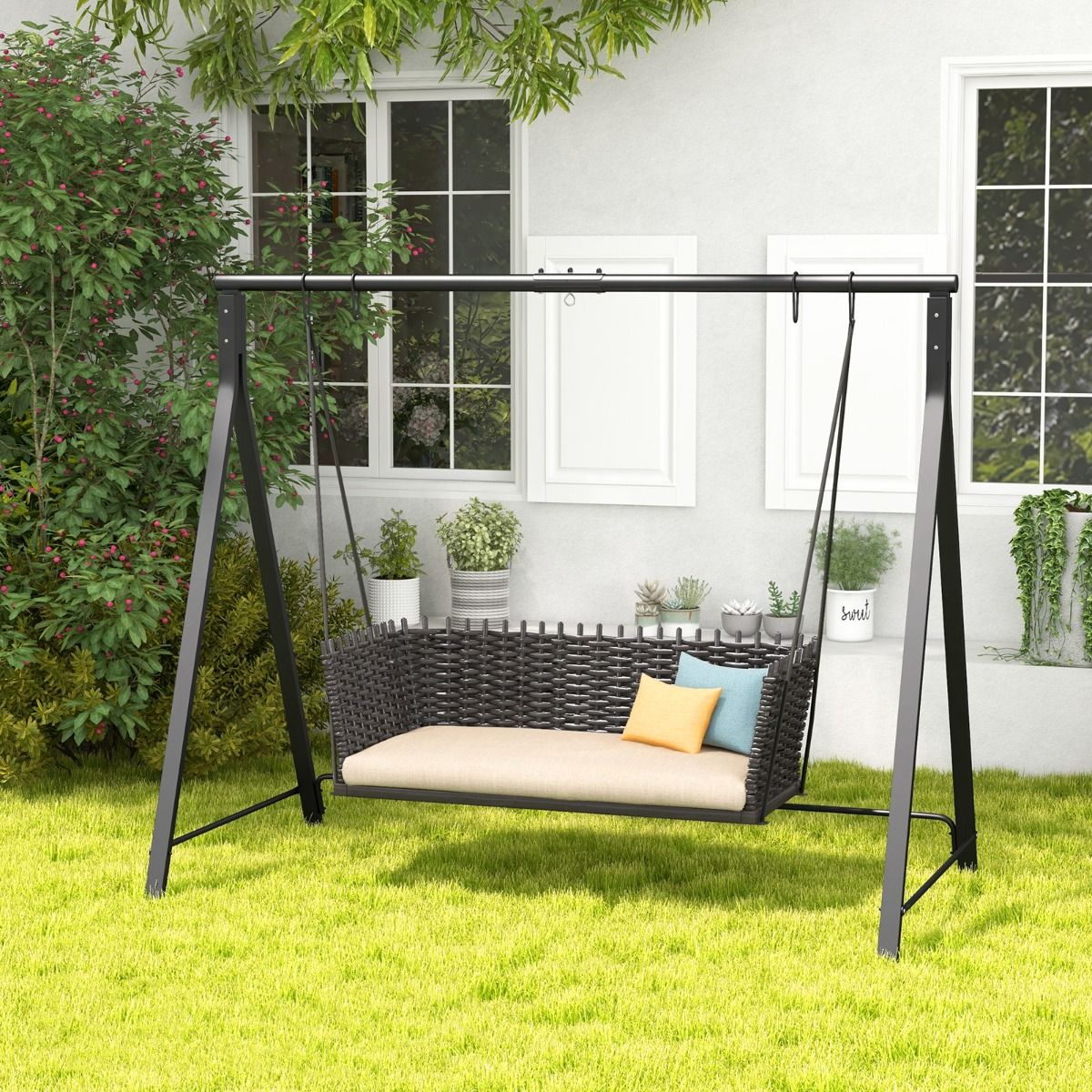 Coast Frame voor Schommelbank/Hangstoel - 5 Ophangringen - Metaal Zwart -210 x 115 x 175 cm - Max 160kg