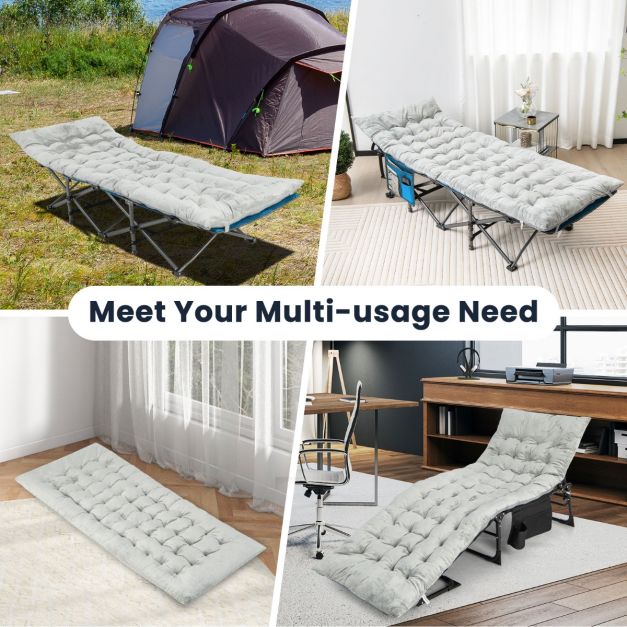 Coast Veldbed Matras – 7 cm Dikte – Met 4 Bevestigingsbanden – 190 x 70 cm – Grijs