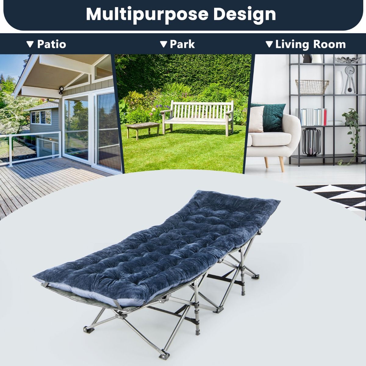 Coast Veldbed - Polyester & Katoen - 190 x 70 x 7 cm - Blauw