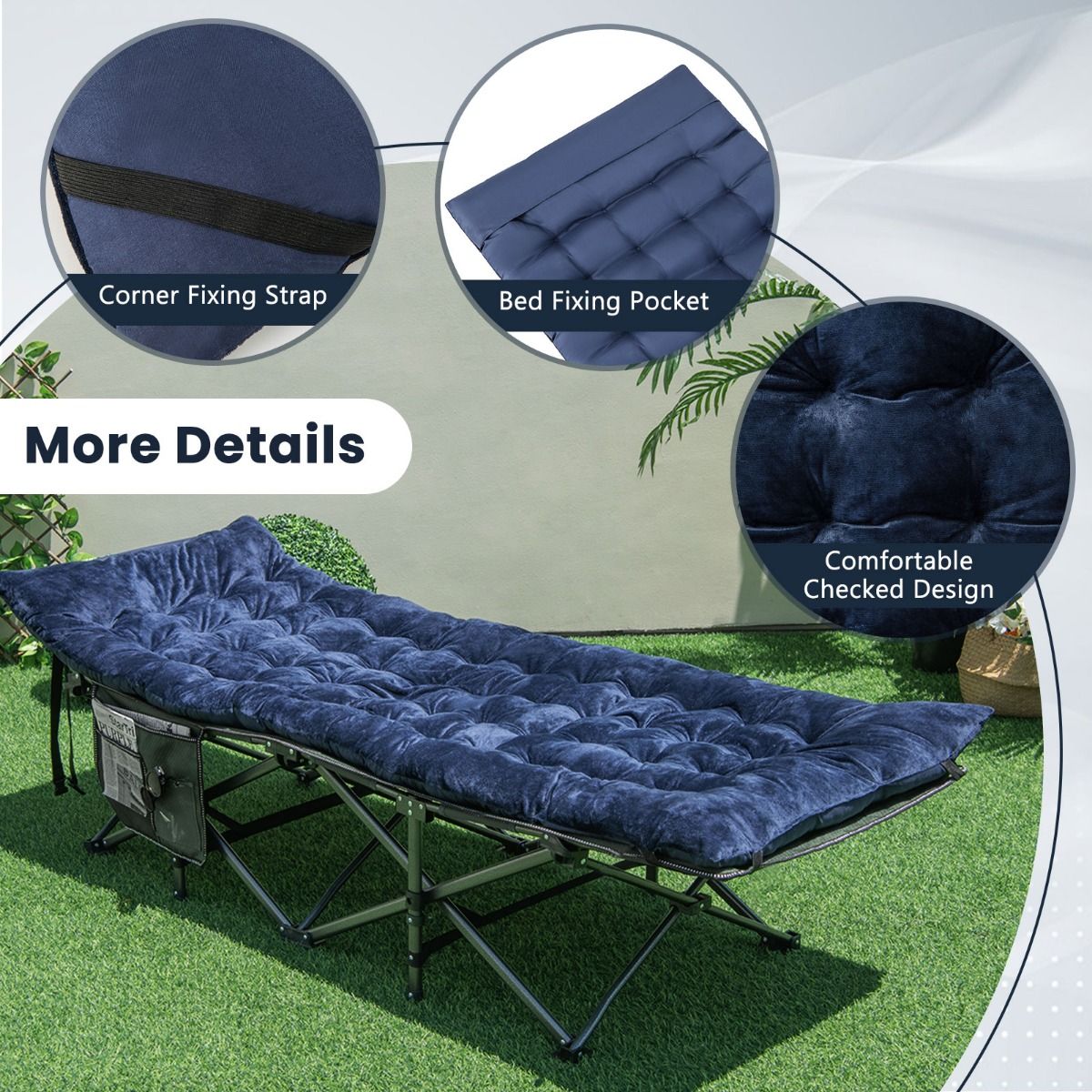 Coast Veldbed - Polyester & Katoen - 190 x 70 x 7 cm - Blauw