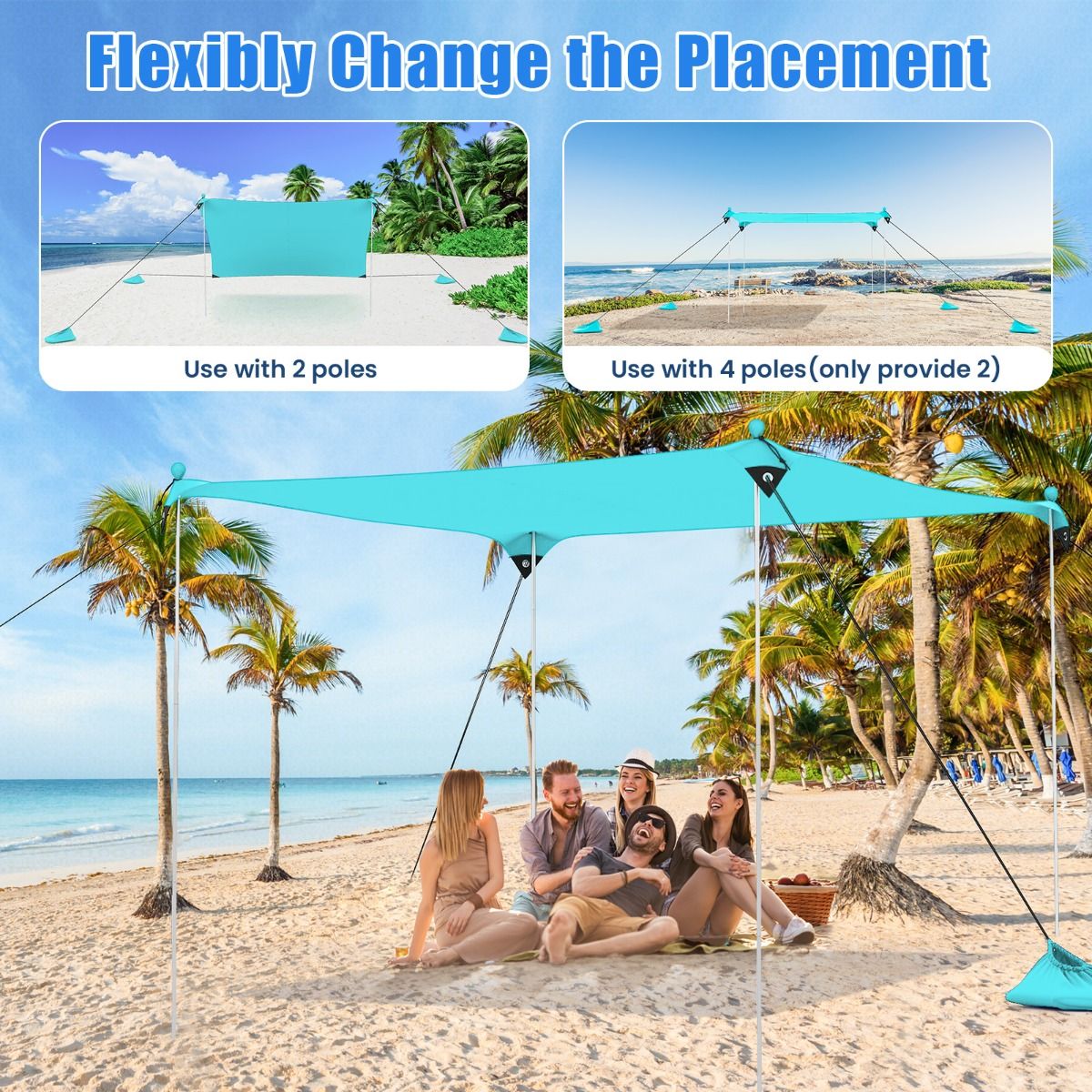 Coast Draagbare Strandtent - Lichtgewicht en UV-Beschermende Luifel voor Strand, Camping en Tuin - 3 x 3 m - Turquoise