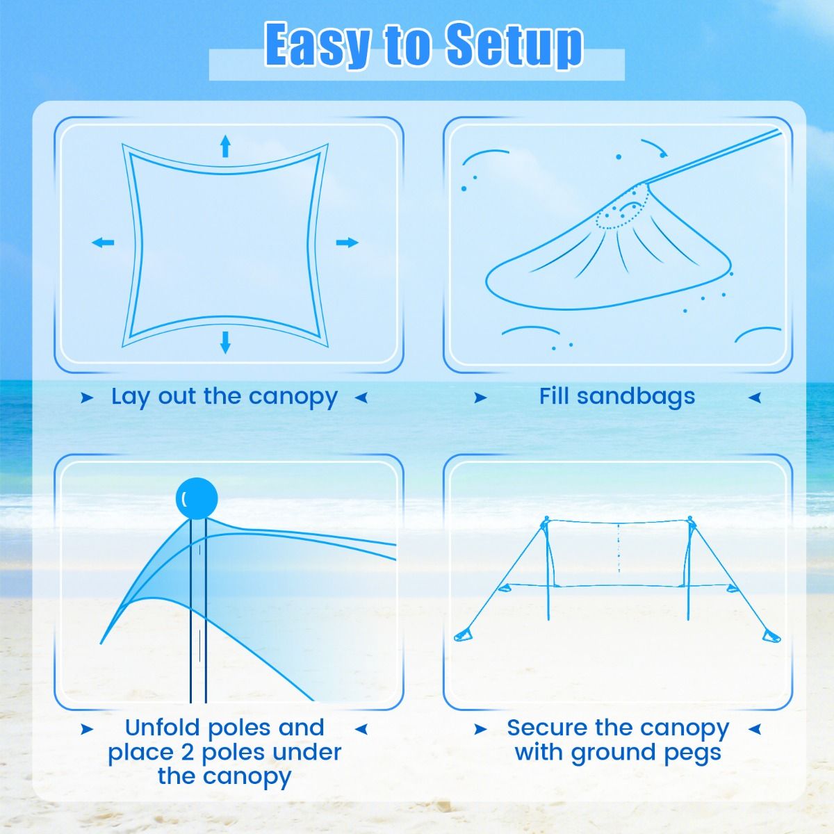 Coast Draagbare Strandtent - Lichtgewicht en UV-Beschermende Luifel voor Strand, Camping en Tuin - 3 x 3 m - Turquoise