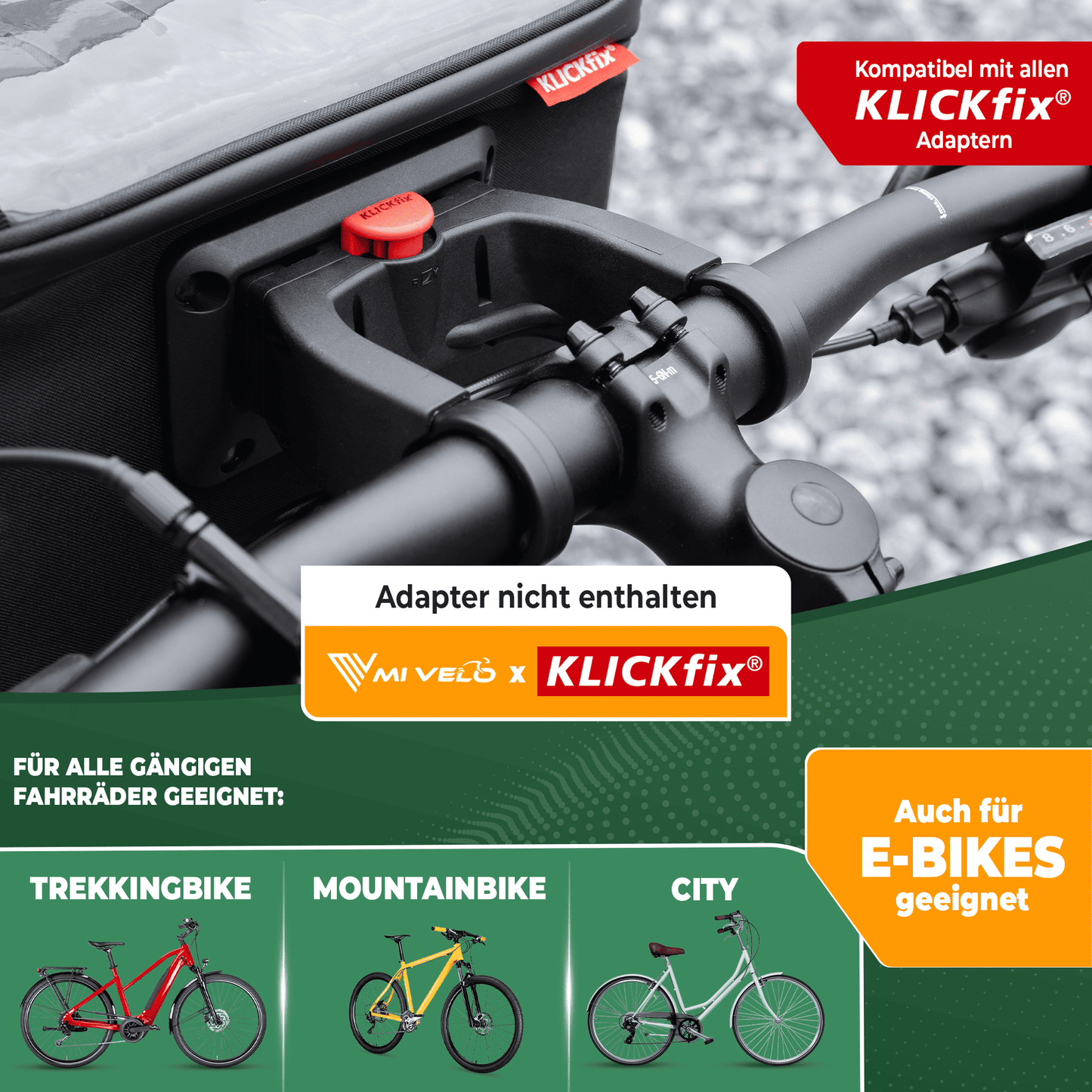Mivelo stuurtas fiets KlickFIX met vak voor mobiele telefoon "OSKAR".