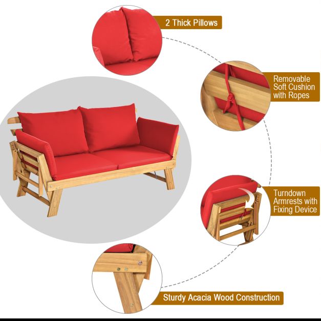 Coast Slaapbank - Acaciahout - Max. 320kg - 198 x 75 x 75 cm - Rood