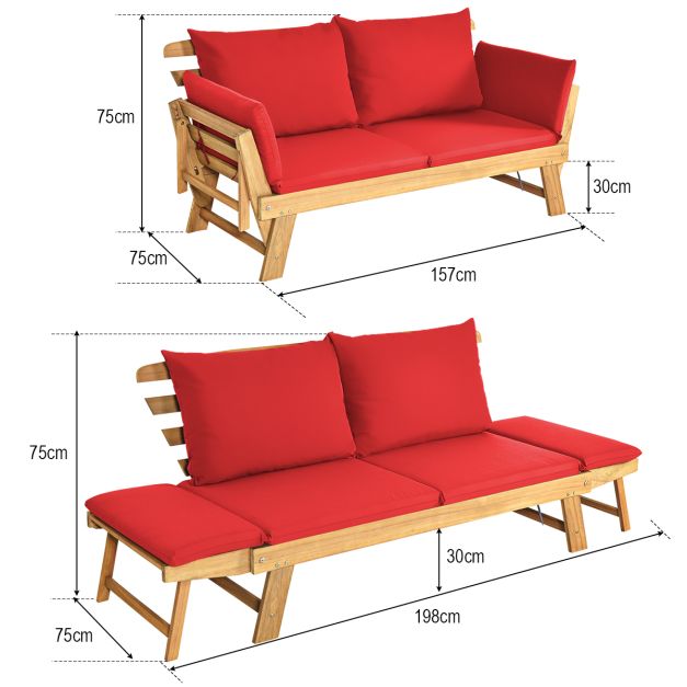 Coast Slaapbank - Acaciahout - Max. 320kg - 198 x 75 x 75 cm - Rood