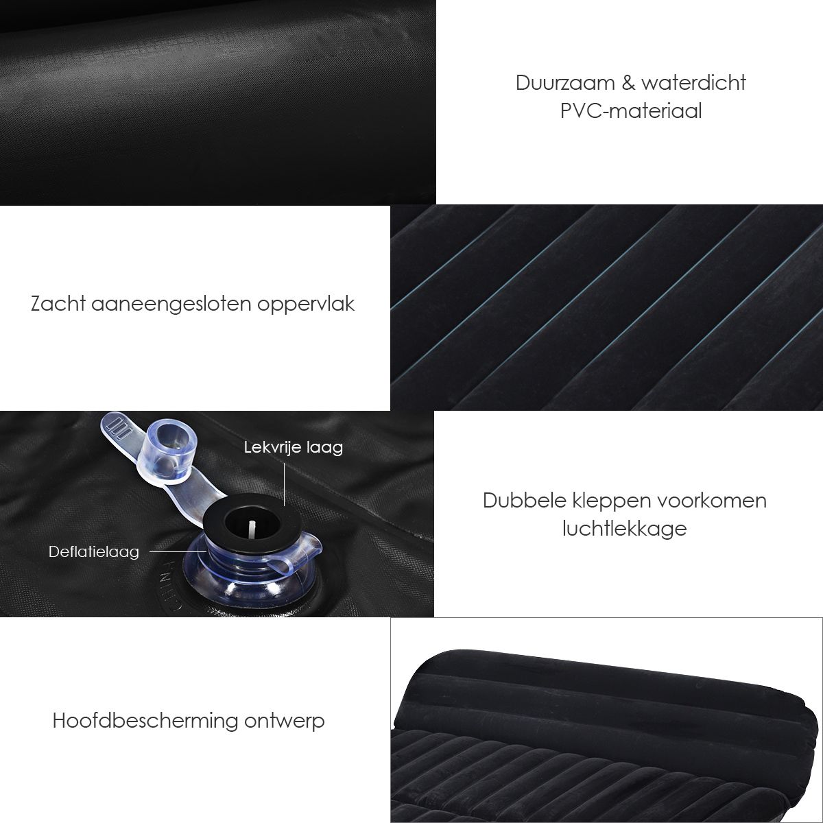 coast Auto Luchtmatras - 180×123×12,5 cm – Zwart – Opblaasbaar Achterbank Luchtbed met Elektrische Pomp