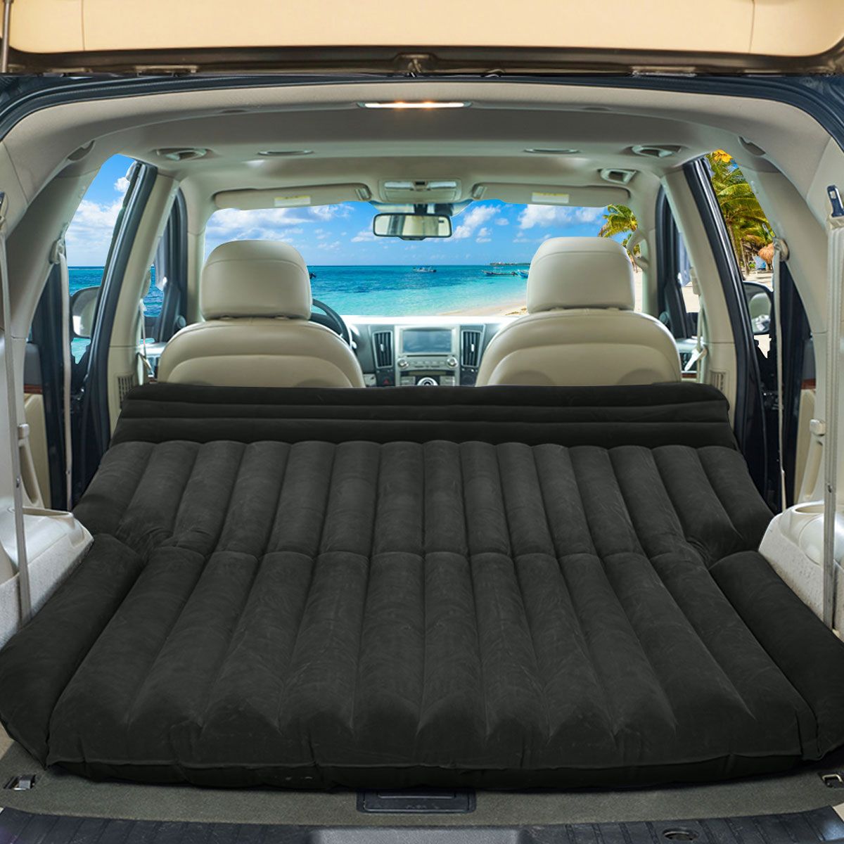coast Auto Luchtmatras - 180×123×12,5 cm – Zwart – Opblaasbaar Achterbank Luchtbed met Elektrische Pomp