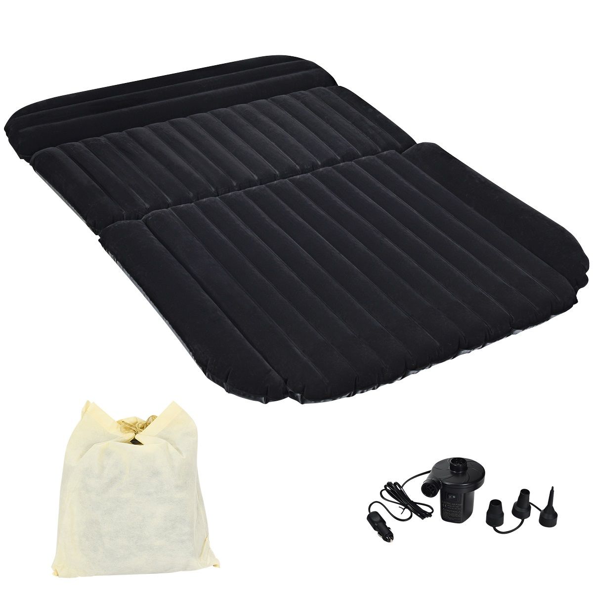 coast Auto Luchtmatras - 180×123×12,5 cm – Zwart – Opblaasbaar Achterbank Luchtbed met Elektrische Pomp