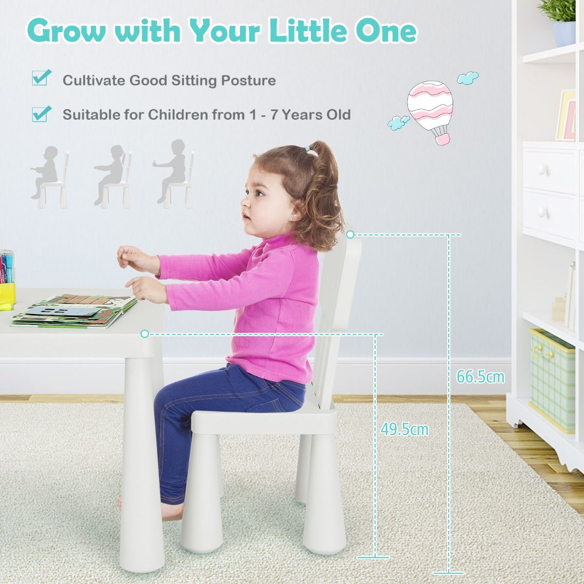Coast 3-Delige Kindertafelset - 1 Tafel met 2 Stoelen - 76.5 x 54.5 x 49.5 cm - Polypropyleen - Wit