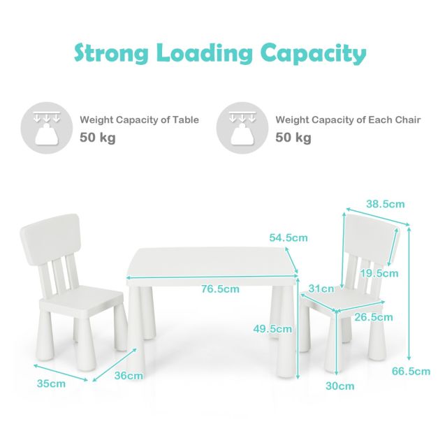 Coast Kindertafelset – Incl. 2 Stoelen – 76,5 x 54,5 x 49,5 cm – Wit