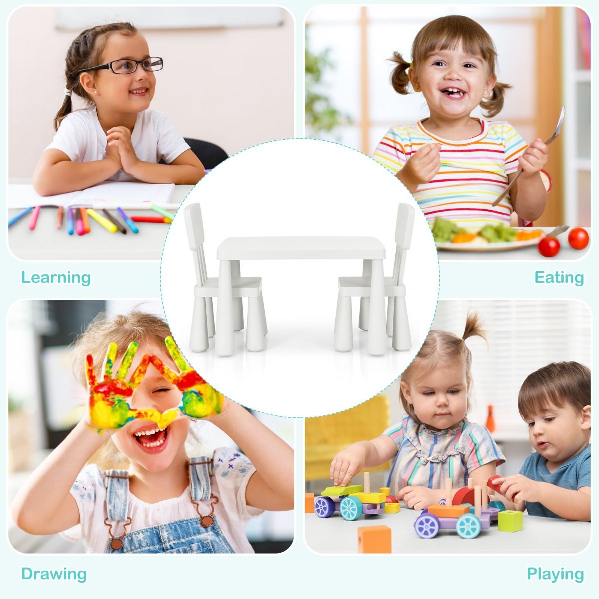 Coast 3-Delige Kindertafelset - 1 Tafel met 2 Stoelen - 76.5 x 54.5 x 49.5 cm - Polypropyleen - Wit