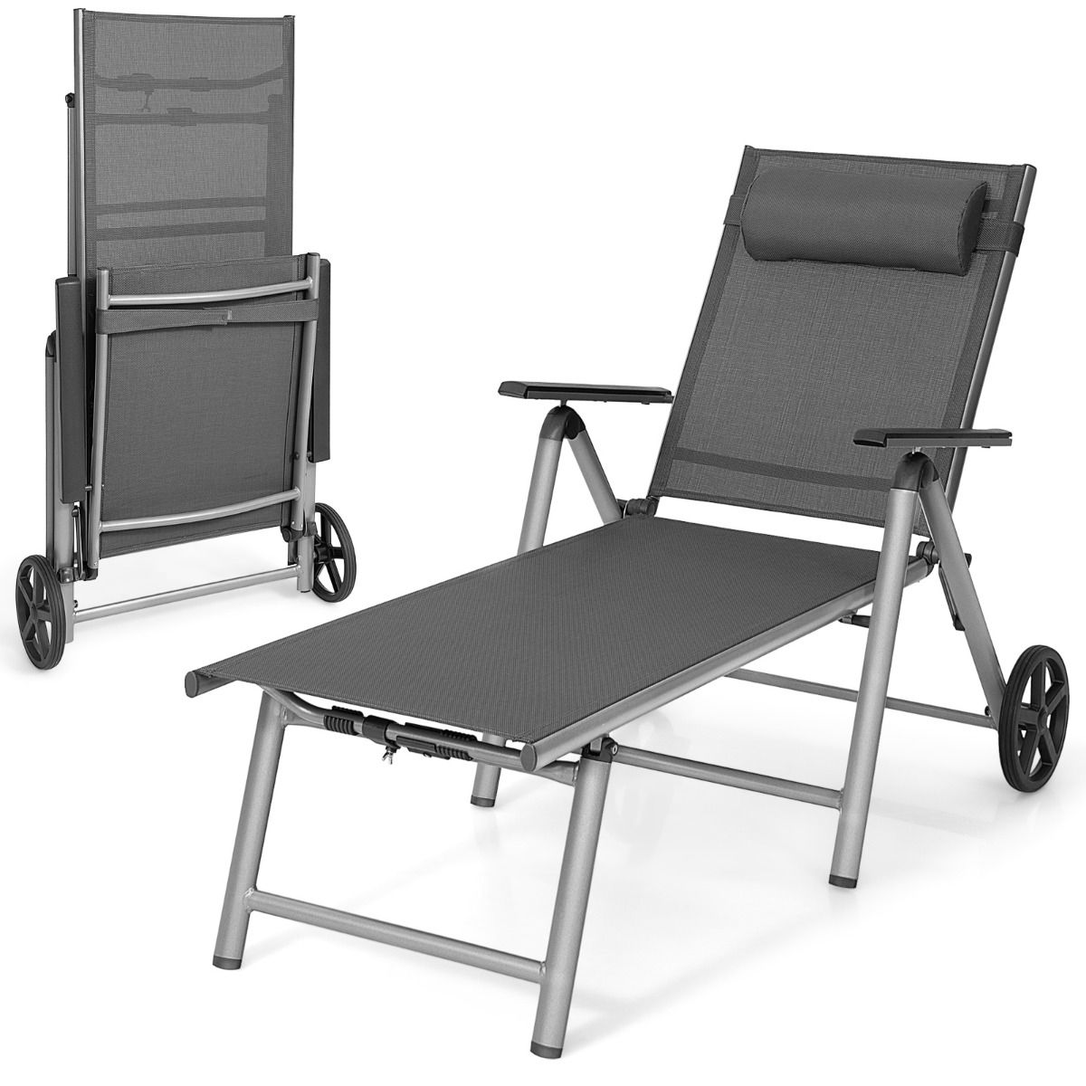Coast Aluminium Ligstoel met Wielen Opvouwbaar Ligbed 137,5 x 75 x 23,5 cm Zwart