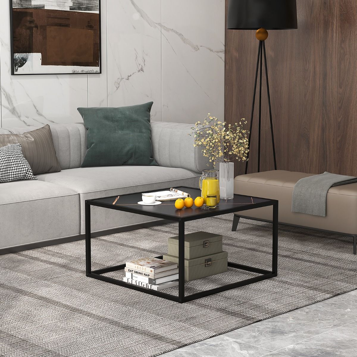 Coast Salontafel - Kunstmarmer - Rechthoekig - 70 x 70 x 40 cm - Zwart