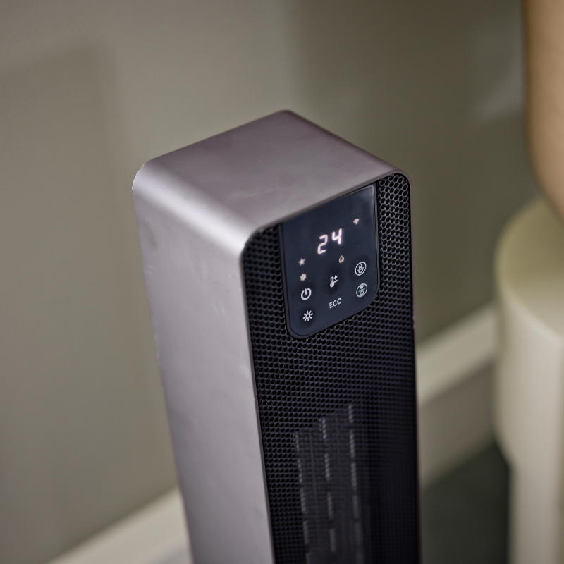 QLT Torenheater met vlammenspel – 92 cm hoog – zwart – stijlvolle elektrische heater voor binnen en overdekt terras
