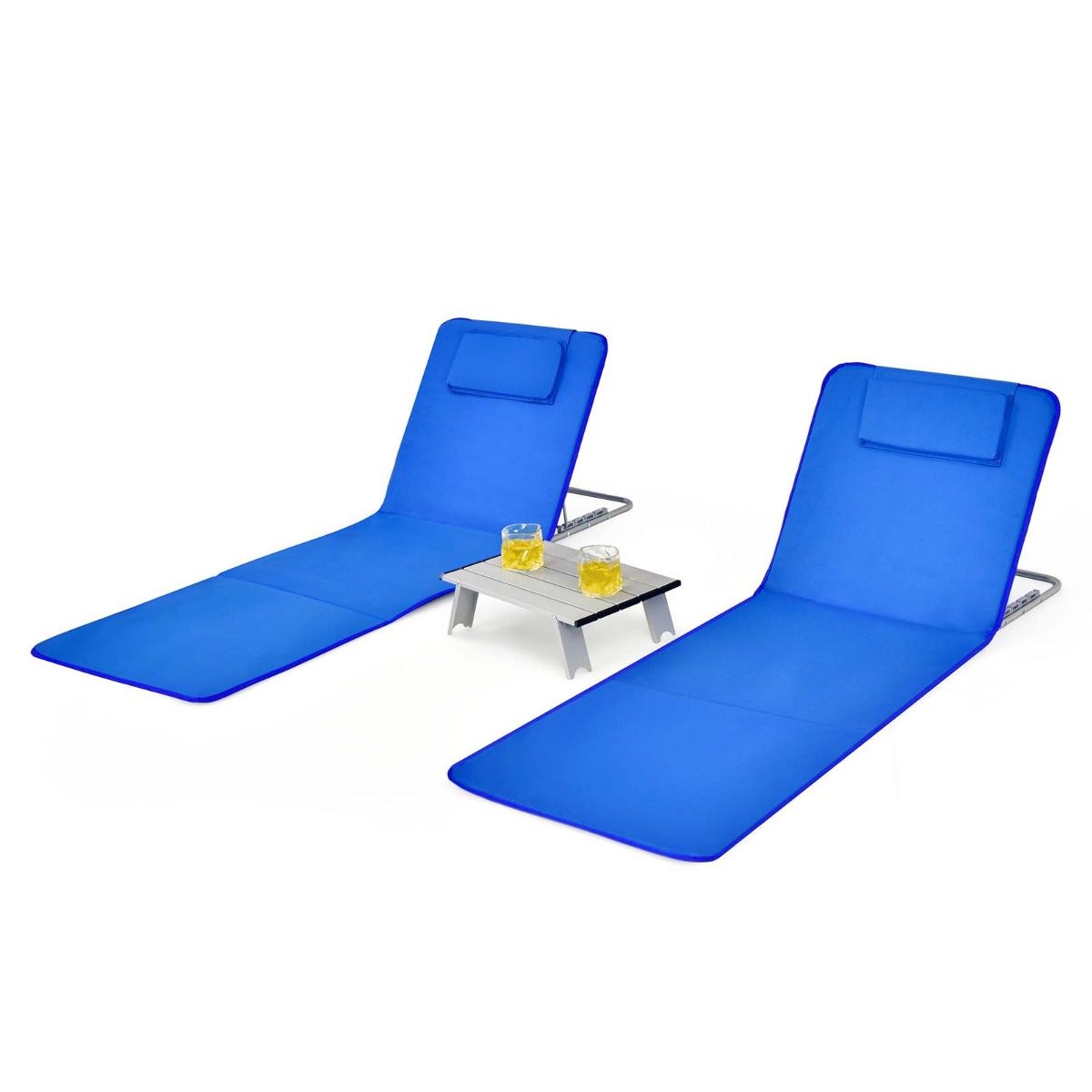 Coast Strandmatten en Bijzettafel - Set van 3 - Blauw - Opvouwbaar