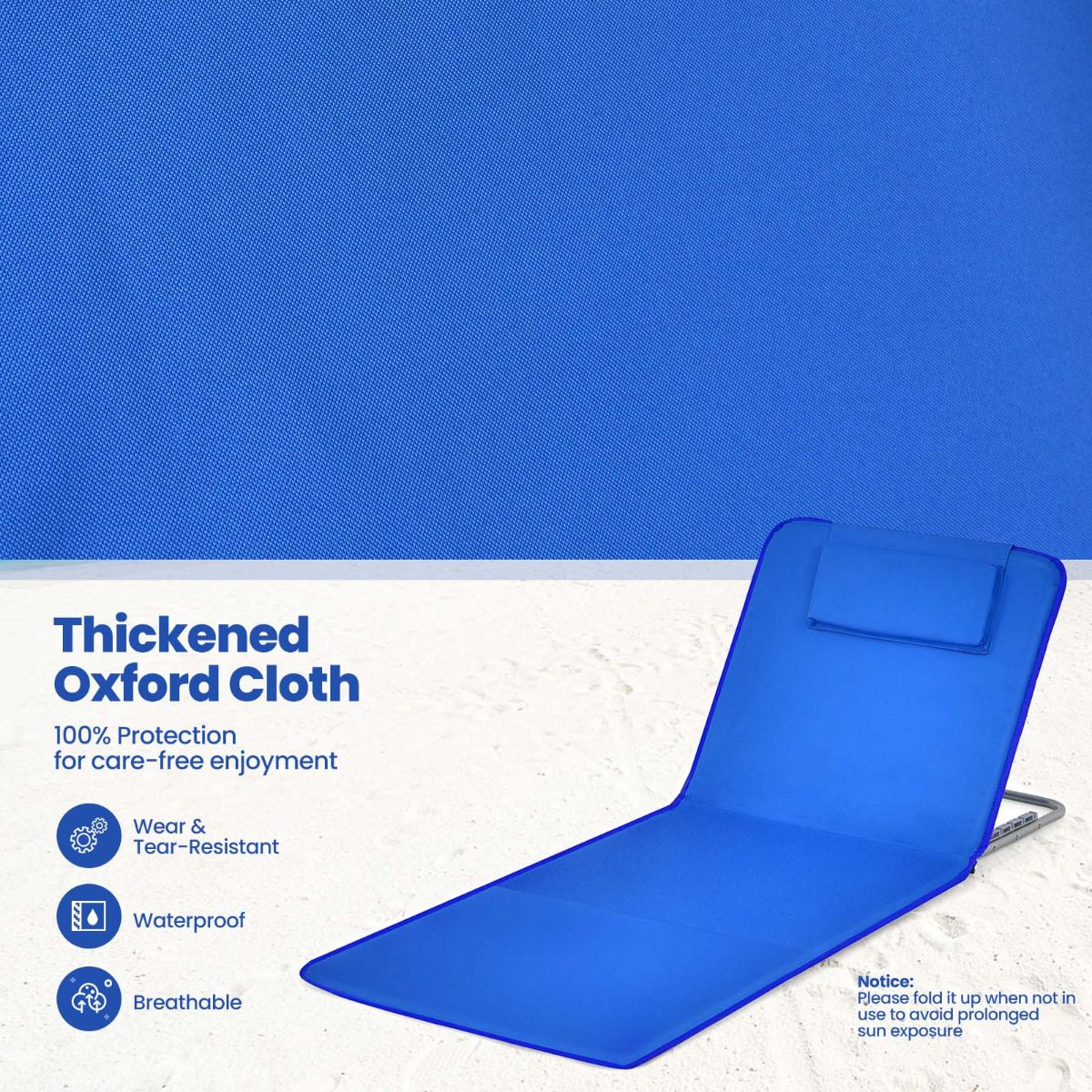 Coast Strandmatten en Bijzettafel - Set van 3 - Blauw - Opvouwbaar