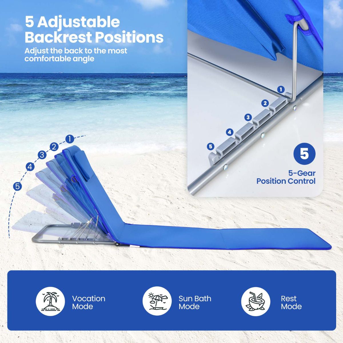 Coast Strandmatten en Bijzettafel - Set van 3 - Blauw - Opvouwbaar