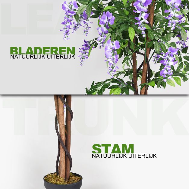 Coast Kunstplant met Stabiele Pot - 150 cm - Polyester/Hout - Paars