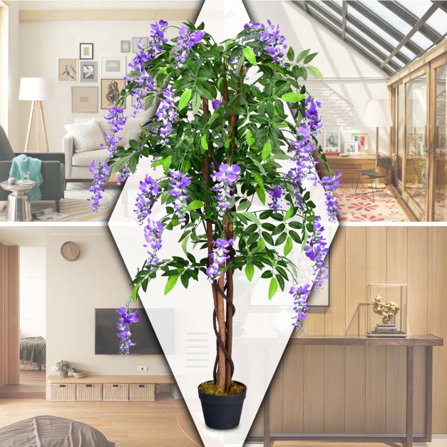 Coast Kunstplant met Stabiele Pot - 150 cm - Polyester/Hout - Paars
