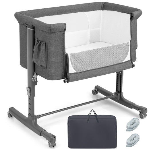 Coast 3-in-1 Baby Wiegje 86x63x67-81 cm – Verstelbaar, Kantelbaar & Draagbaar Bijzetbedje – Grijs