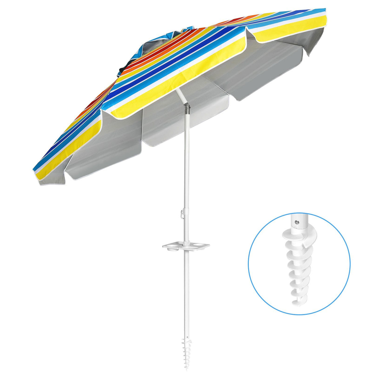 Coast 220 cm Strandparaplu UPF50 – Multicolor Draagbare Parasol met Kantelbaar Zonnescherm