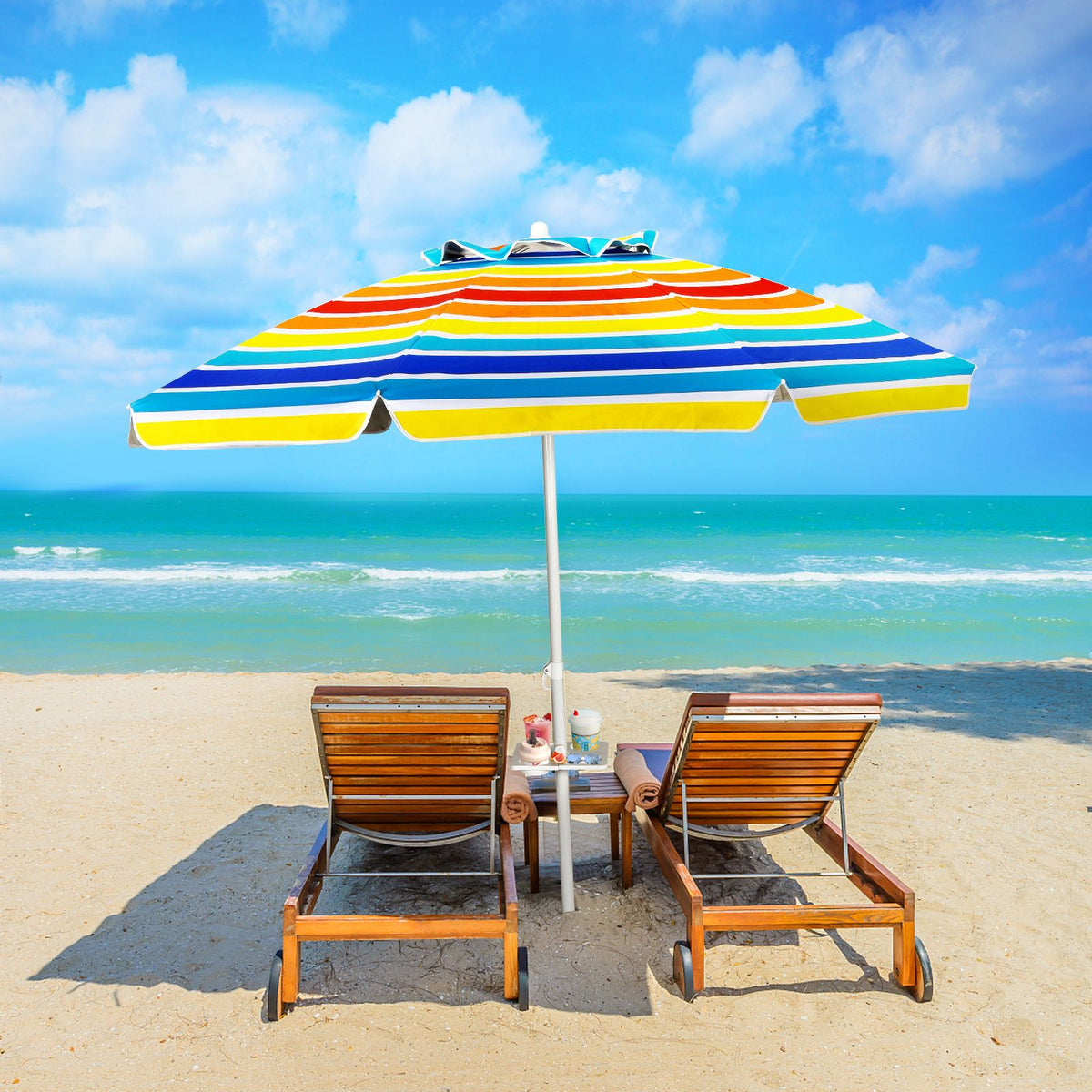 Coast 220 cm Strandparaplu UPF50 – Multicolor Draagbare Parasol met Kantelbaar Zonnescherm