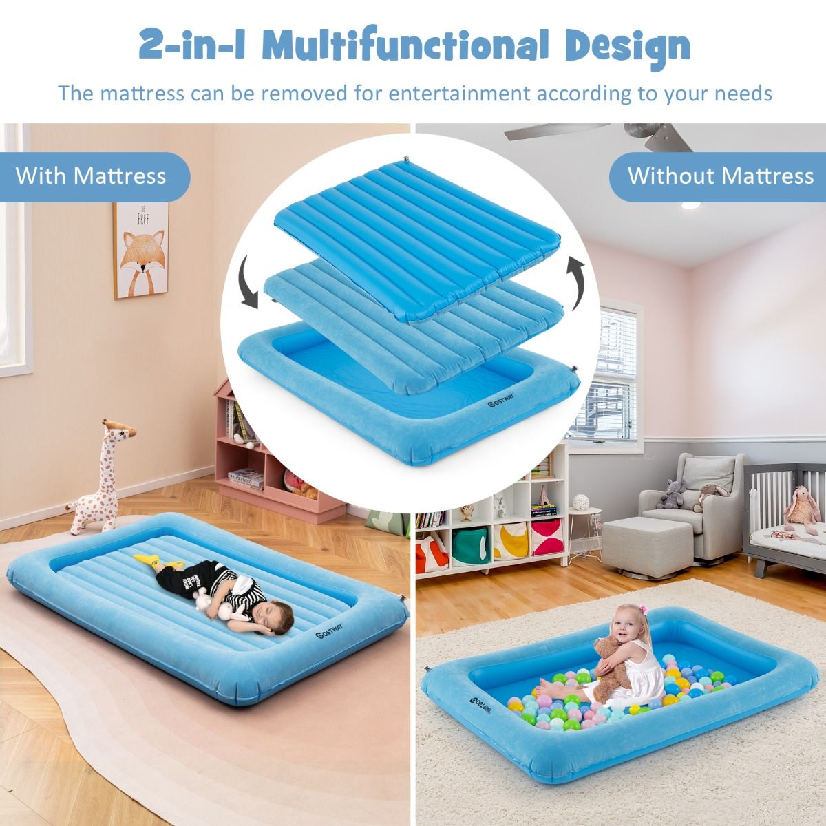 Coast Opblaasbare Matras - PVC + Vloksel - Blauw - Max.150 kg - 165x118x20 cm
