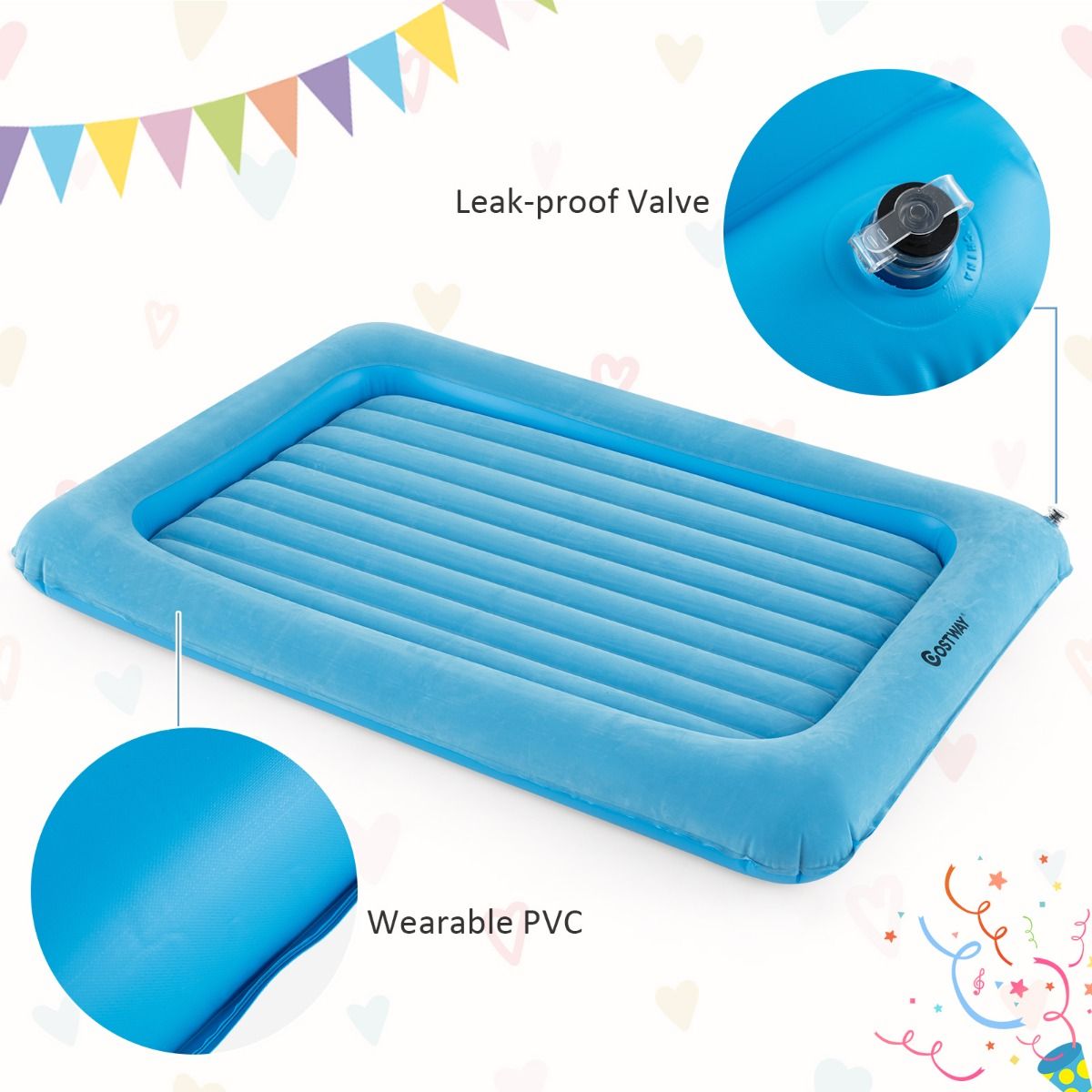 Coast Opblaasbare Matras - PVC + Vloksel - Blauw - Max.150 kg - 165x118x20 cm