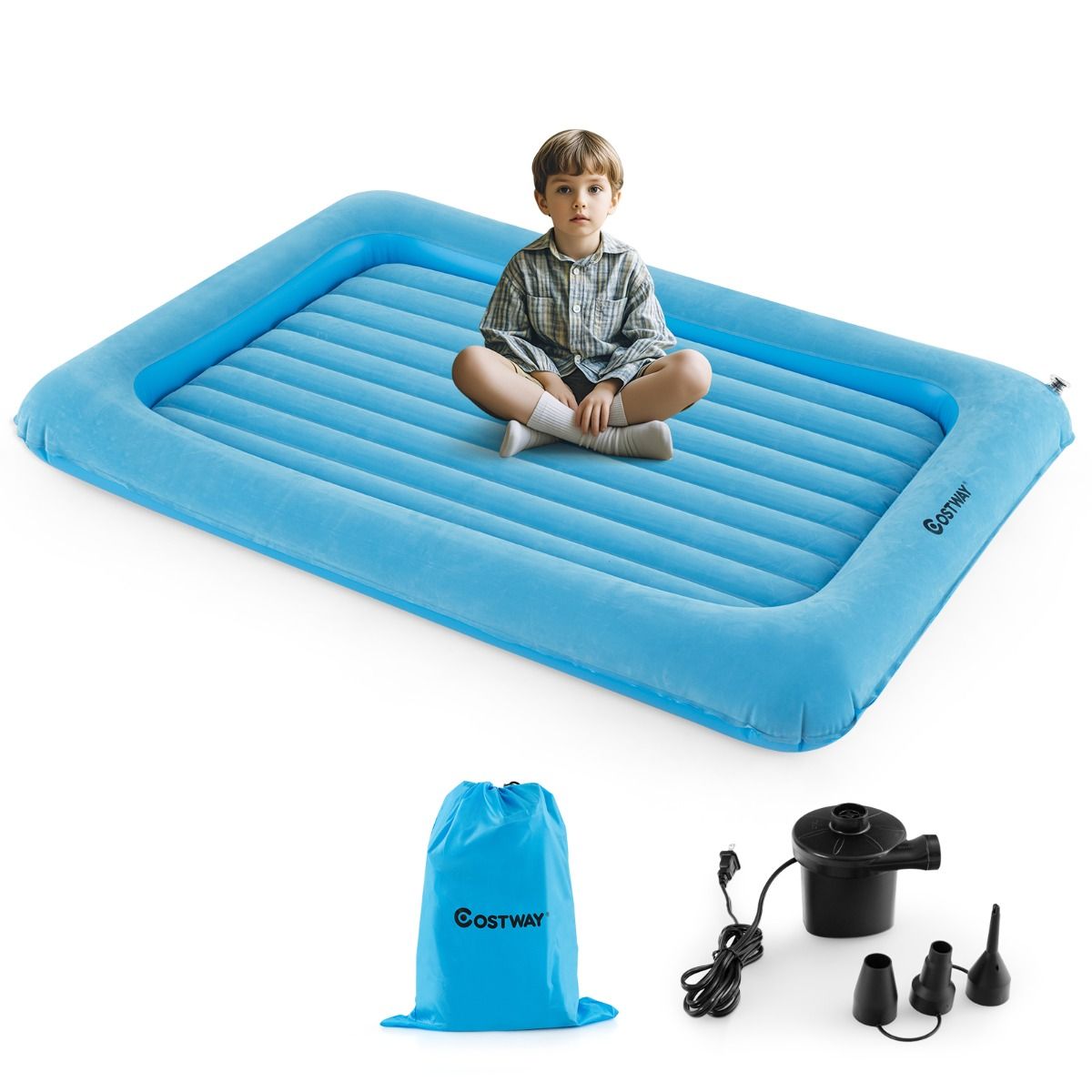 Coast Opblaasbare Matras - PVC + Vloksel - Blauw - Max.150 kg - 165x118x20 cm