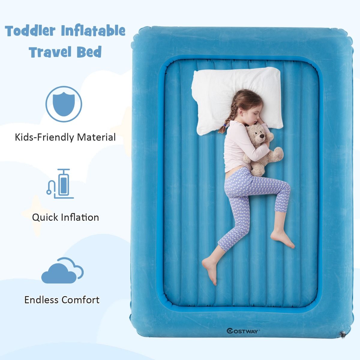 Coast Opblaasbare Matras - PVC + Vloksel - Blauw - Max.150 kg - 165x118x20 cm
