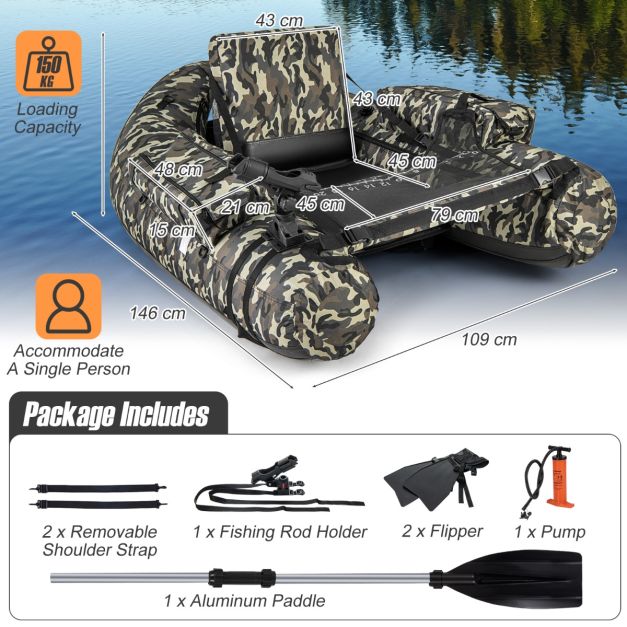 Coast Opblaasbare Vissersboot - Max.150 kg - Camouflage - PVC - 146x109x44 cm