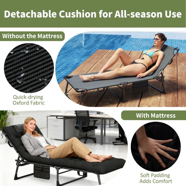 Coast Campingligstoel - Opvouwbaar - Verstelbaar - Matras - Draagbaar - 175 x 71 x 70 cm - Zwart