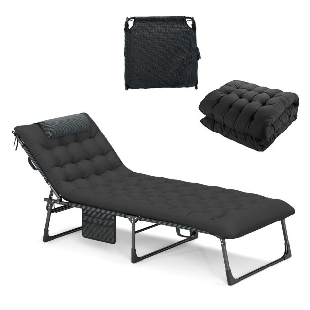 Coast Campingligstoel - Opvouwbaar - Verstelbaar - Matras - Draagbaar - 175 x 71 x 70 cm - Zwart
