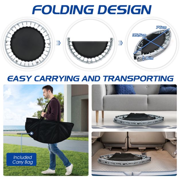 Coast Ø101 cm opvouwbare mini -trampoline fitness trampoline met hoogte verstelbare handgreep blauw + zwart