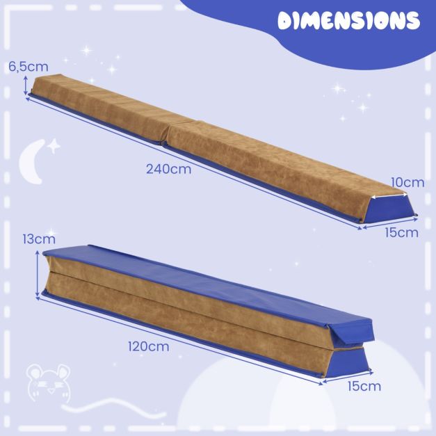 Coast Evenwichtsbalk - Opvouwbaar - EVA- & EPE-schuim - Max 73Kg - 240 x 15 x 6,5cm - Blauw