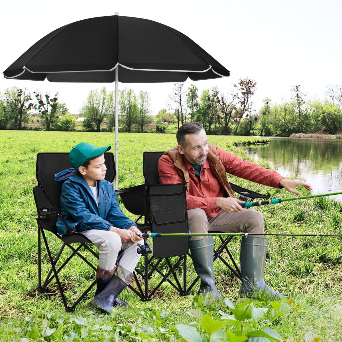 Coast Dubbele Picknickstoel - Waterdicht - 5,9 kg - 160 x 56 x 118cm - Zwart