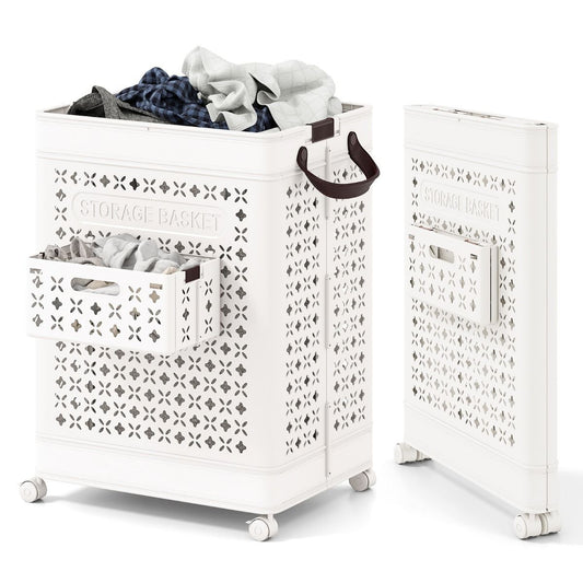 Coast Wasmand op Wielen Wit – 75L – 43,5 x 34 x 61 cm – Opvouwbaar met Hangmand