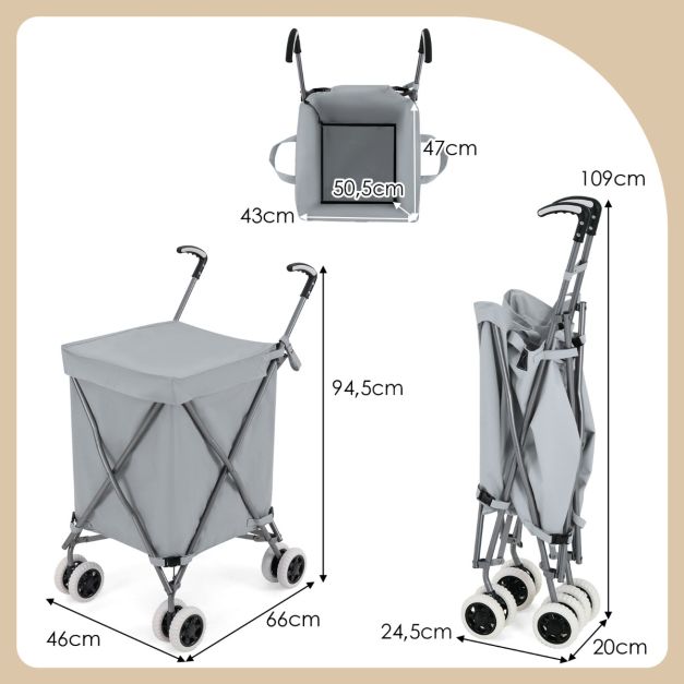 coast Boodschappentrolley – Inklapbaar – 90 liter – 66 x 46 x 94,5 cm – Grijs