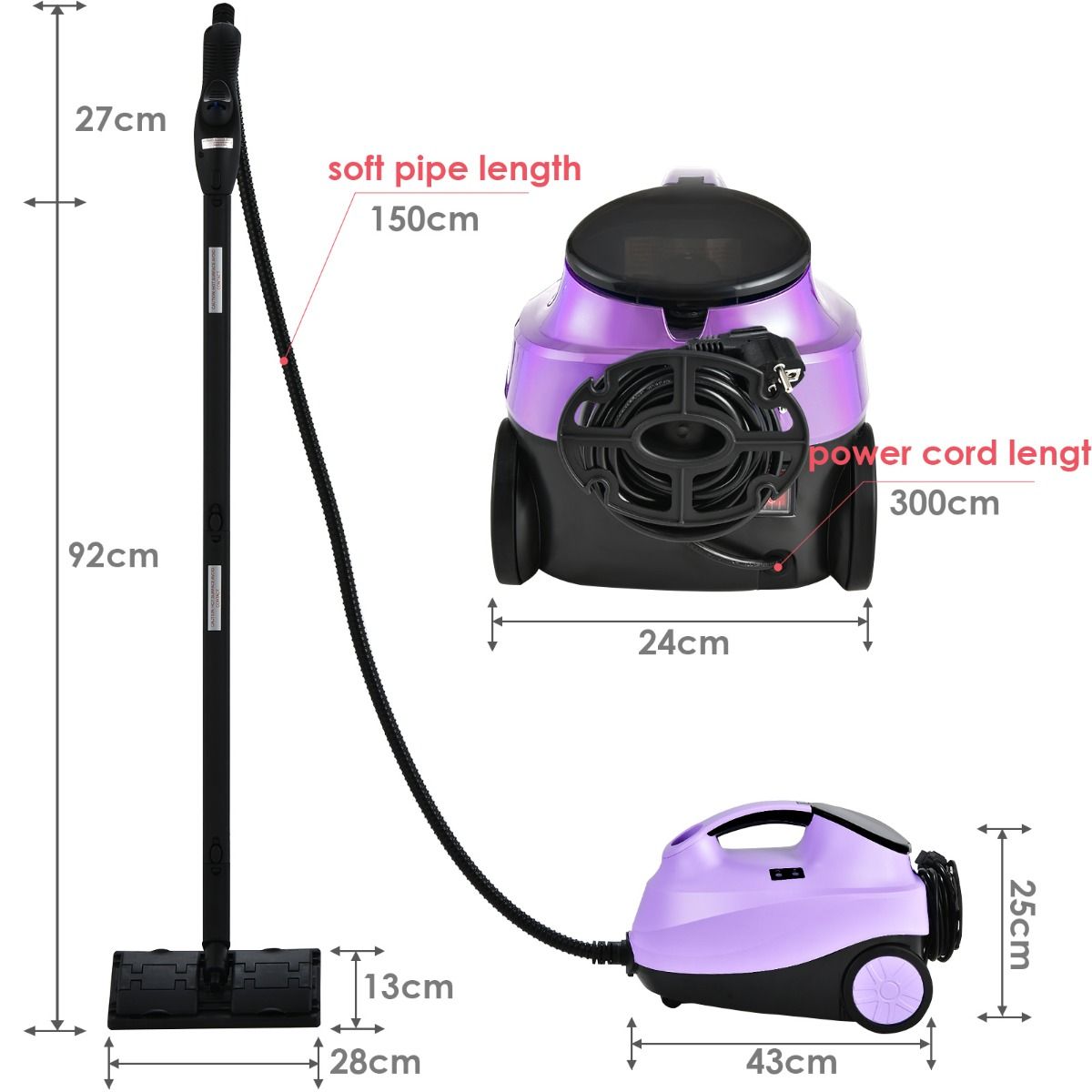 Coast Multifunctionele Stoomreiniger - Inclusief Accessoires - 2000W - 1.5L Tank - Paars