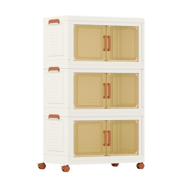 Coast Opbergboxen Wit/Bruin – Opvouwbare Stapelbare Organizer met Deuren en Wielen – 57-156L