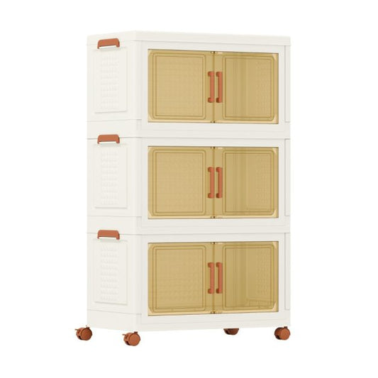 Coast Opbergboxen Wit/Bruin – Opvouwbare Stapelbare Organizer met Deuren en Wielen – 57-156L