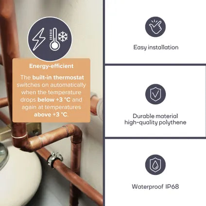 Perel Vorstbeschermingskabel – Voorzien Van Automatische Thermostaat En Ip68 Waterdichte Behuizing En Drie Warmtestanden – Voor Waterleidingen En Goten – Wit Polyethyleen – Twaalf Meter