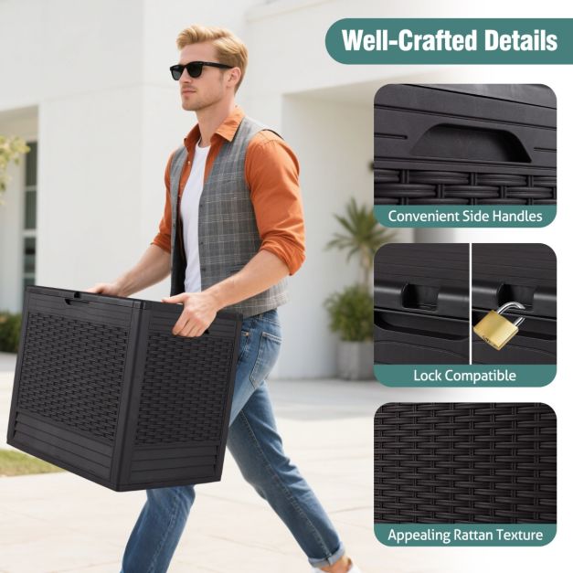 Coast - 96 L Opbergdoos Outdoor Kussenbox - PP-materiaal - 96L capaciteit - Weerbestendig - Rattanpatroon - Afsluitbaar deksel - Multifunctioneel (bijzettafel/zitplaats) - Bruin