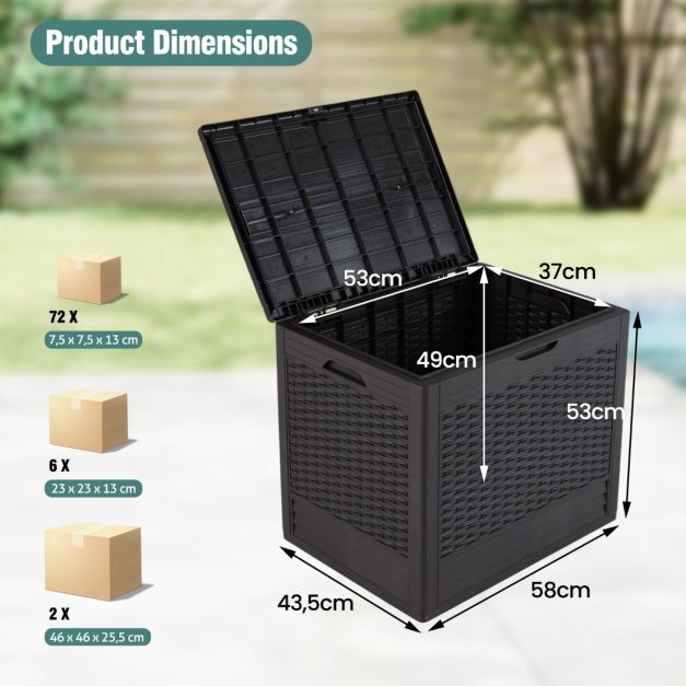 Coast - 96 L Opbergdoos Outdoor Kussenbox - PP-materiaal - 96L capaciteit - Weerbestendig - Rattanpatroon - Afsluitbaar deksel - Multifunctioneel (bijzettafel/zitplaats) - Bruin