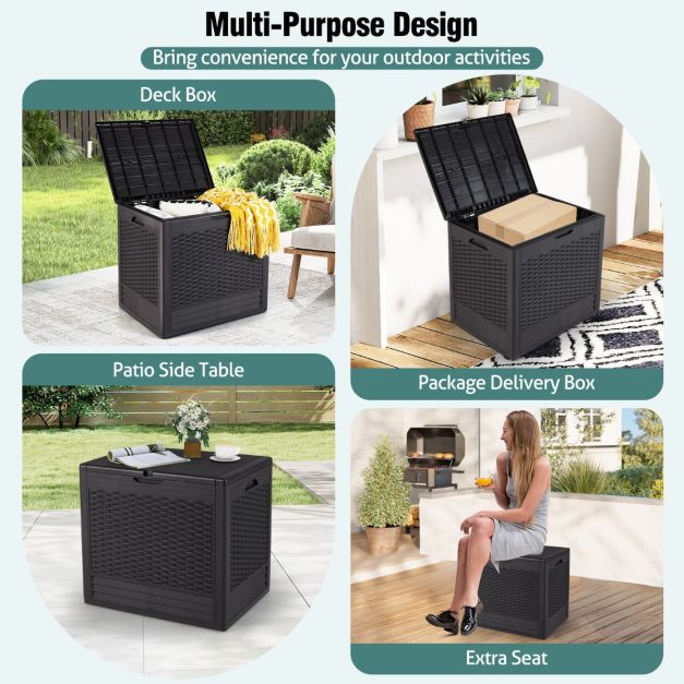 Coast - 96 L Opbergdoos Outdoor Kussenbox - PP-materiaal - 96L capaciteit - Weerbestendig - Rattanpatroon - Afsluitbaar deksel - Multifunctioneel (bijzettafel/zitplaats) - Bruin