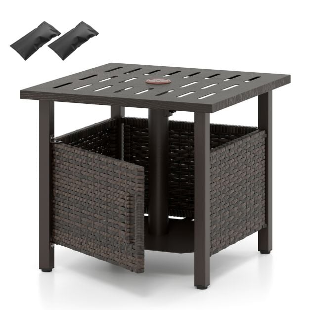 Coast Rattan Bijzettafel Gemengd Bruin – Weerbestendige Tuintafel met Parasolgat – 55,5 x 55,5 x 47,5 cm