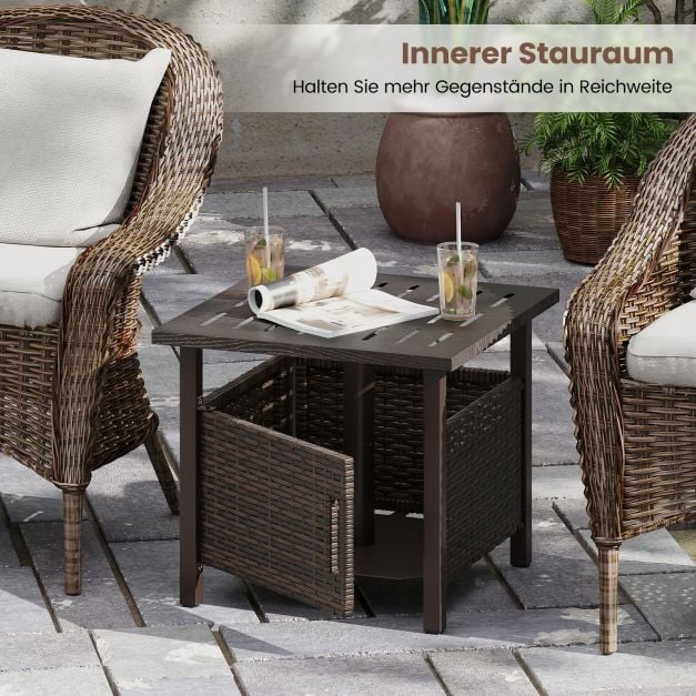 Coast Rattan Bijzettafel Gemengd Bruin – Weerbestendige Tuintafel met Parasolgat – 55,5 x 55,5 x 47,5 cm
