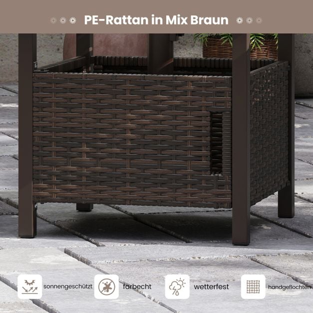 Coast Rattan Bijzettafel Gemengd Bruin – Weerbestendige Tuintafel met Parasolgat – 55,5 x 55,5 x 47,5 cm